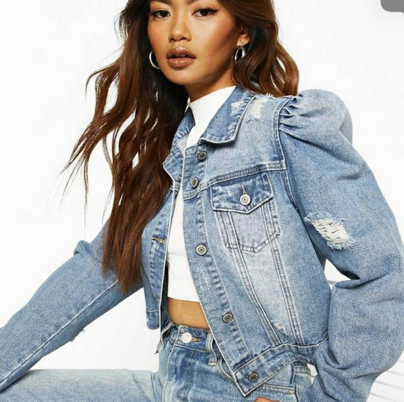 NWT Tinseltown Puff Sleeve Jean Jacket - Picture 1 of 13